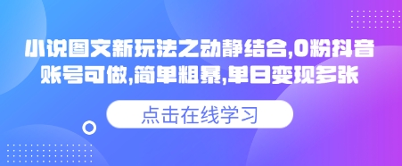 小说推文图文新玩法之动静结合，0粉抖音账号可做，简单粗暴，单日变现多张-云创网