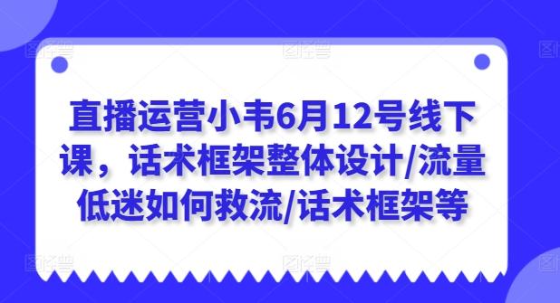 直播运营小韦6月12号线下课，话术框架整体设计/流量低迷如何救流/话术框架等-云创网