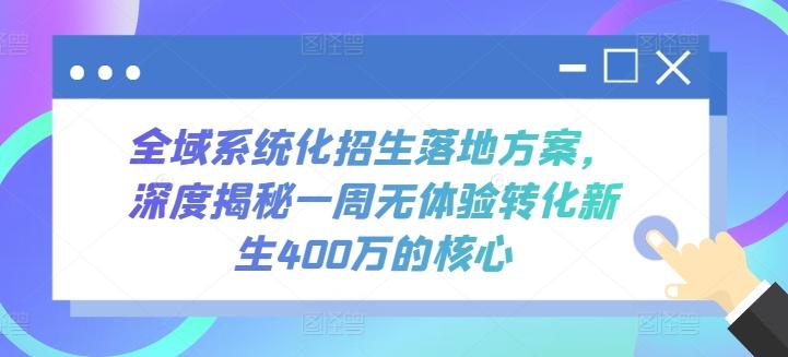 全域系统化招生落地方案，深度揭秘一周无体验转化新生400万的核心-云创网