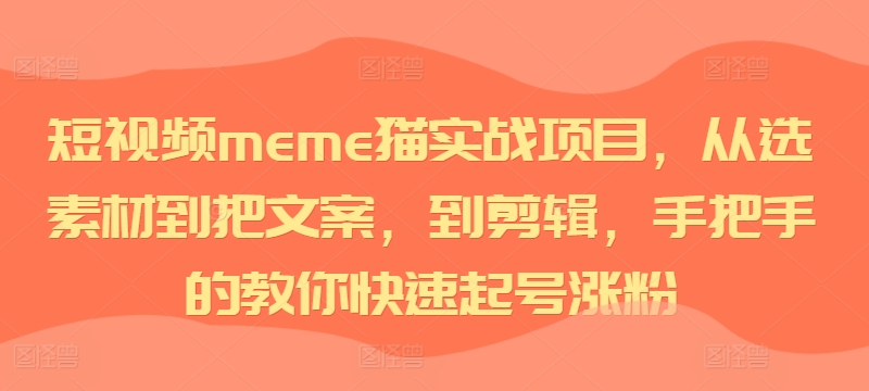 短视频meme猫实战项目，从选素材到把文案，到剪辑，手把手的教你快速起号涨粉-云创网