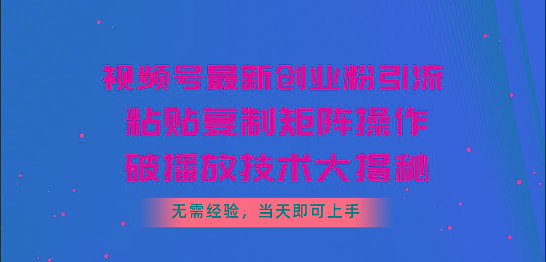 视频号最新创业粉引流，粘贴复制矩阵操作，破播放技术大揭秘，无需经验...-云创网
