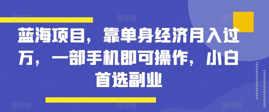 蓝海项目，靠单身经济月入过万，一部手机即可操作，小白首选副业【揭秘】-云创网
