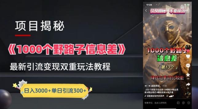 一千个野路子信息差最新玩法教程-变现+引流的玩法具体拆解【揭秘】-云创网