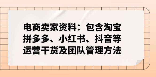 电商卖家资料：包含淘宝、拼多多、小红书、抖音等运营干货及团队管理方法-云创网