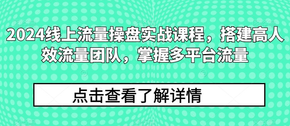 2024线上流量操盘实战课程，搭建高人效流量团队，掌握多平台流量-云创网