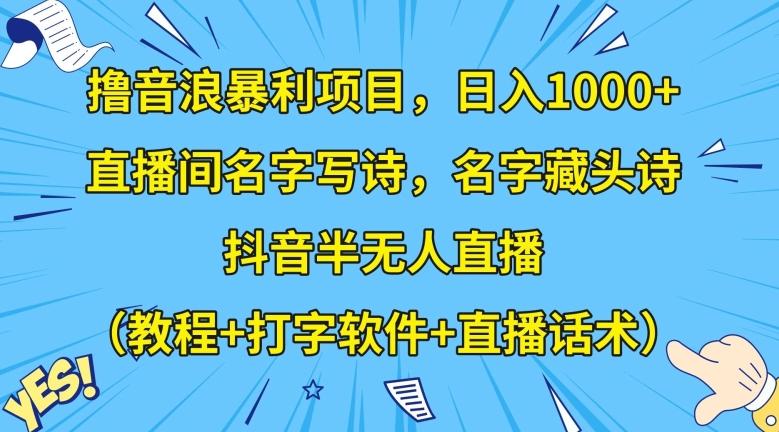撸音浪暴利项目，日入1000+，直播间名字写诗，名字藏头诗，抖音半无人直播（教程+打字软件+直播话术）【揭秘】-云创网