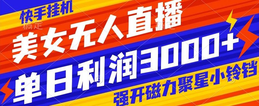 快手挂机，美女无人直播，强开磁力聚星小铃铛，日入3000+-云创网