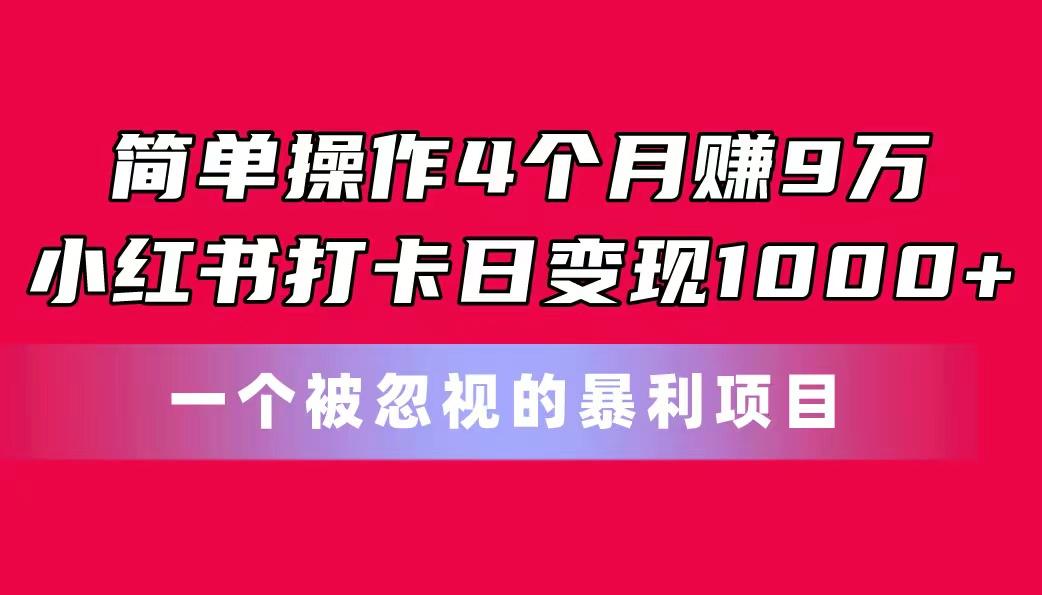 简单操作4个月赚9万！小红书打卡日变现1000+！一个被忽视的暴力项目-云创网