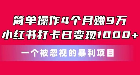 简单操作4个月赚9w，小红书打卡日变现1k，一个被忽视的暴力项目【揭秘】-云创网